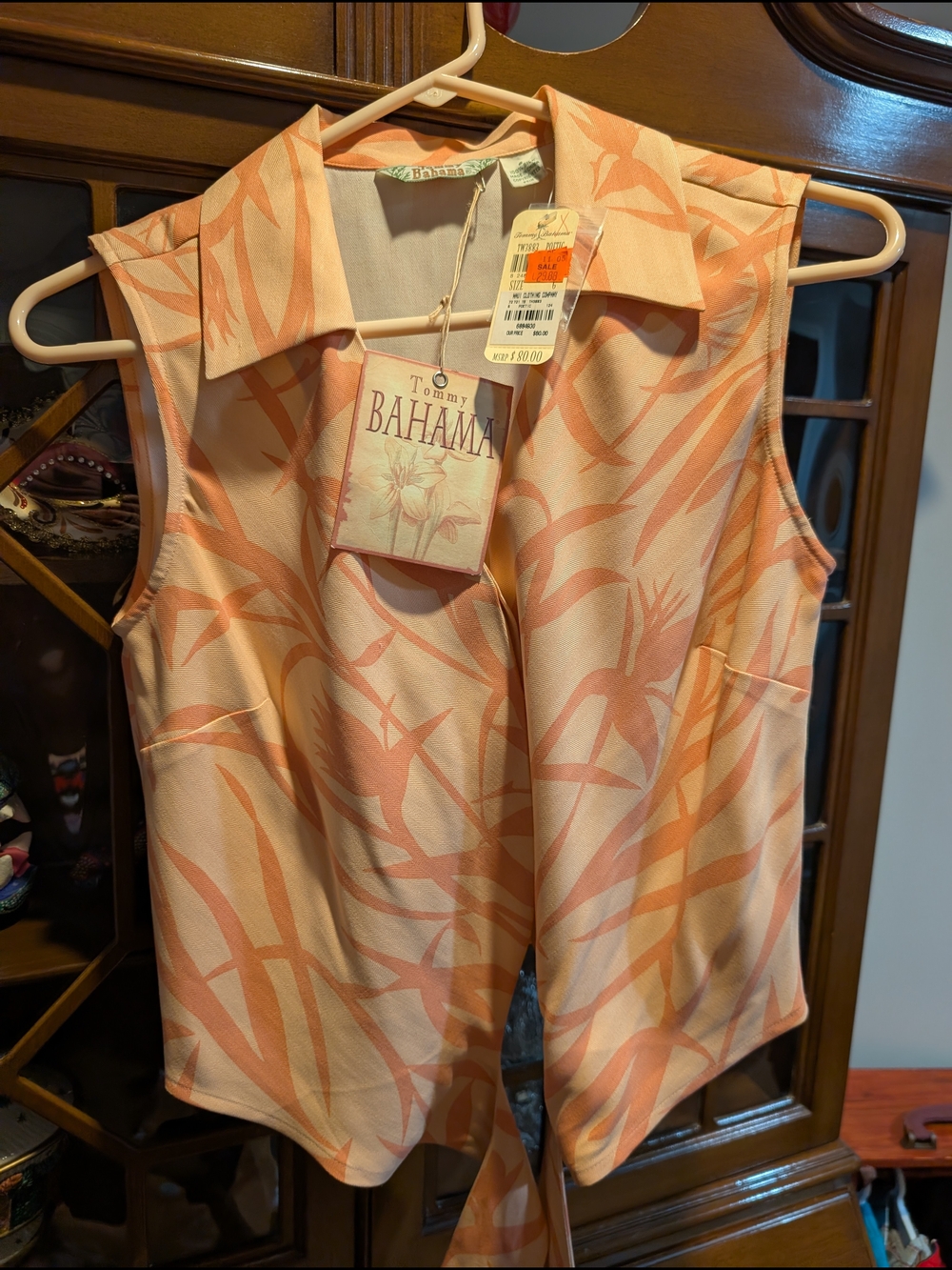 Tommy Bahama Peach and Coral Sleeveless Collared Camisole Size 6 NWT